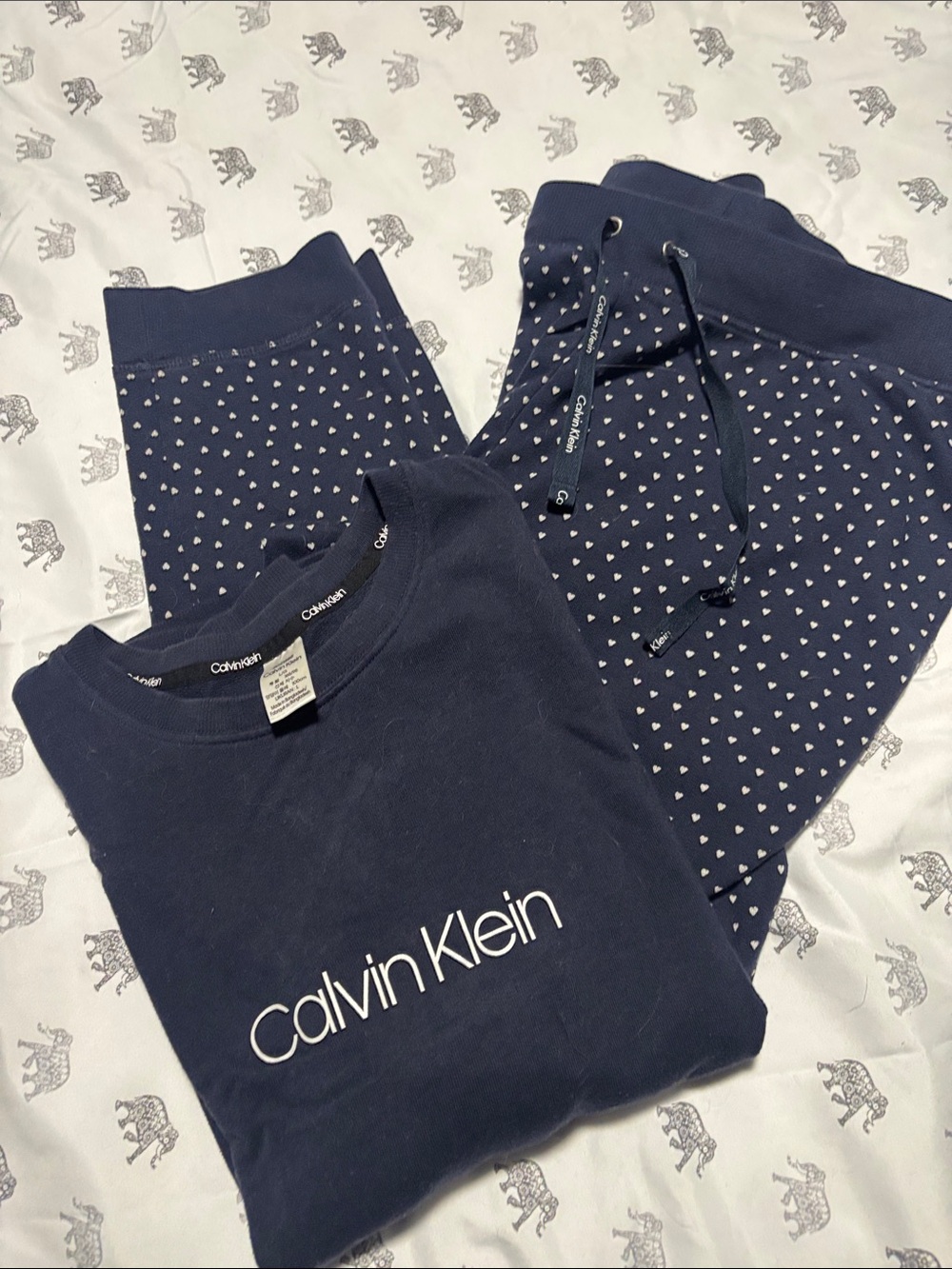 Calvin Klein Navy and White Heart-Print Women’s Pajama Set